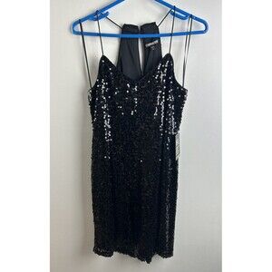 Express Black Sequin Dress Sz Small Short Strappy Halter Cocktail Dress NWT